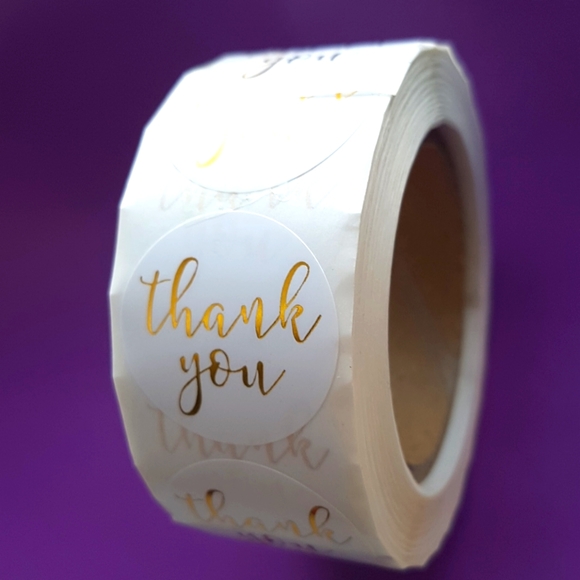 100 pcs White Gold Foil Thank You Stickers 1" - Picture 5 of 8